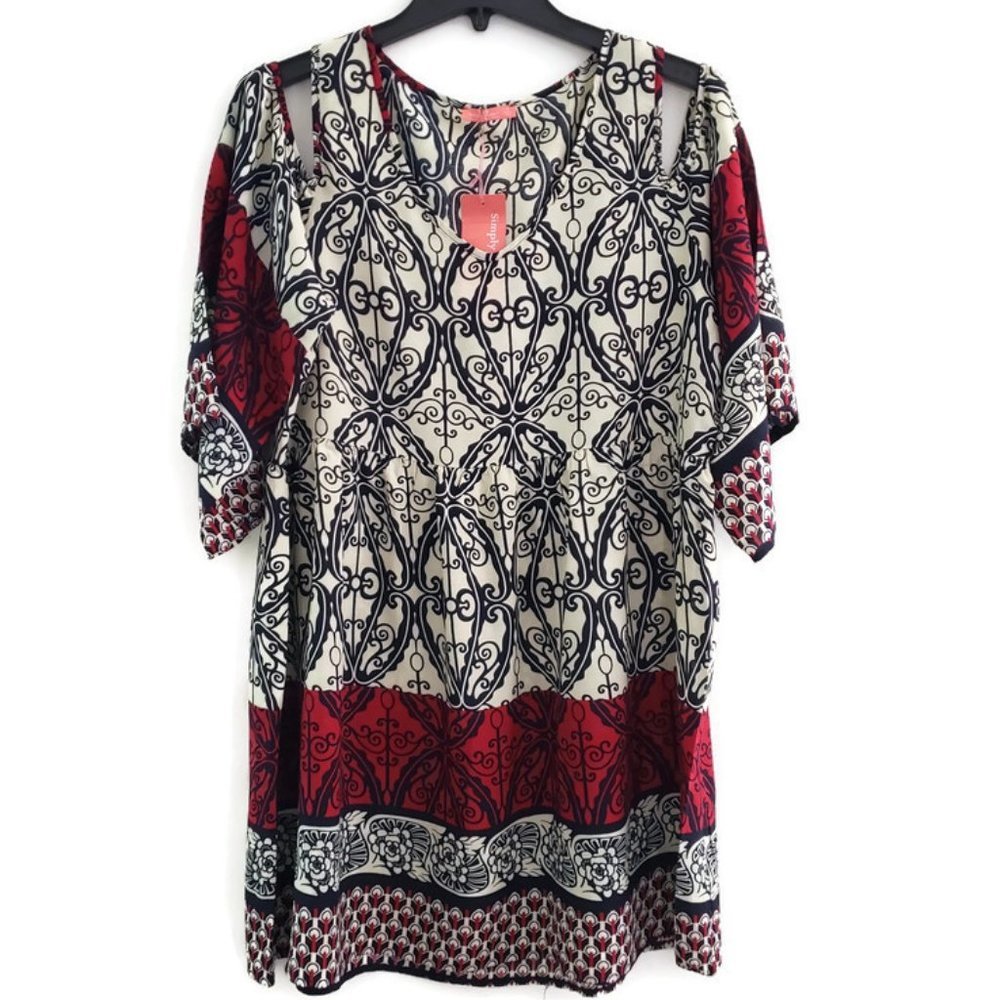 4/$25 Simply Aster Cold Shoulder V-neck Long Blouse 1X